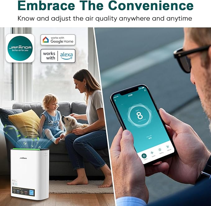 Jafanda Air Purifiers for Home Up to 1100ft² Large Room,HEPA Filter Removes 99.97% of Allergens,Dust,Smoke,and Odors,Activated Carbon＆True HEPA Filters,Compatible with Alexa App,PM2.5 Display-Grey