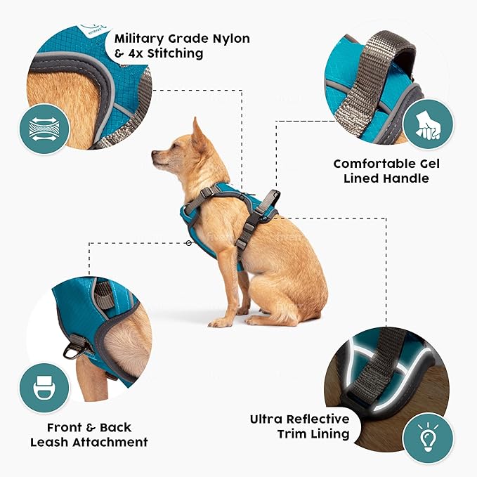 Embark Adventure Dog Harness, Reflective Trim No Pull Dog Harness for Large Dogs - Military Grade Nylon, Front Clip with Gel Lined Handle.