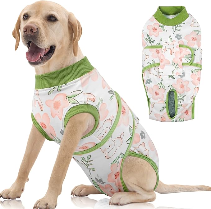 FUAMEY Dog Recovery Suit Male,Dogs Surgery Neuter Suits Puppy Spay Shirts for Female Protect Dog's Skin Anti Licking Abdominal Wounds Doggie Onesie Pet Bodysuit Alternative to Cone Rabbit Flower XL