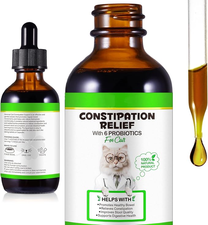 Cat Constipation Relief, Liquid Cat Laxative 60 ml, Cat Stool Softener Pet Herbal Supplements, Promotes Digestive Health, Roast Chicken Flavour, 2 fl oz
