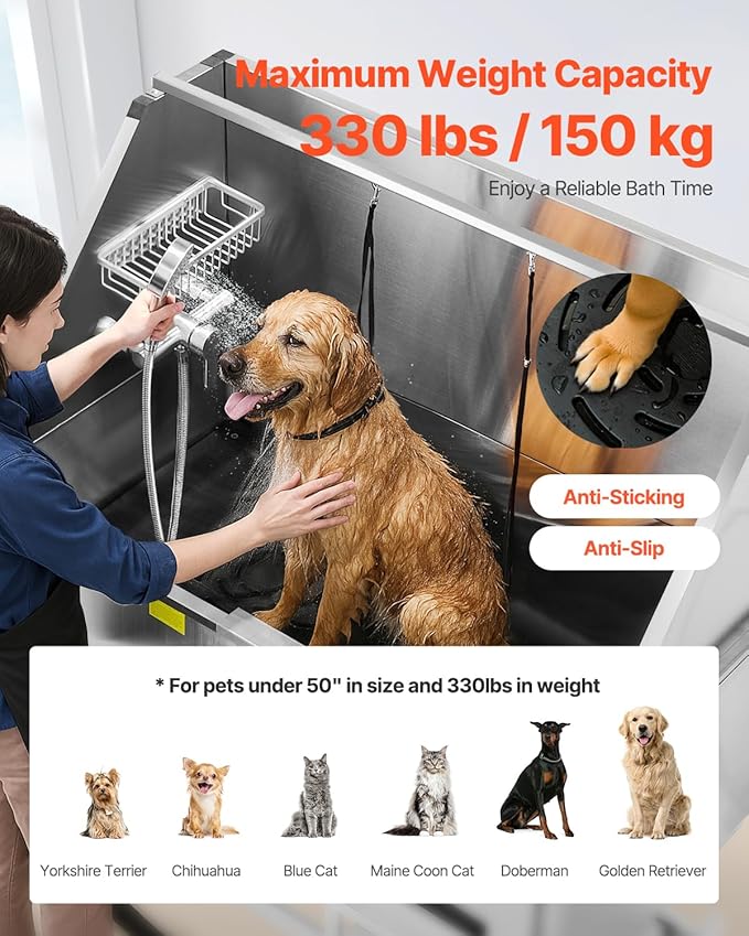 VEVOR Electric Lift Dog Washing Station, 50 inch Professional Stainless Steel Pet Grooming Tub w/PE Water Filter Board, Faucet & Showerhead Dog Bathtub Washing Sink for Multiple Pets (Left Door)