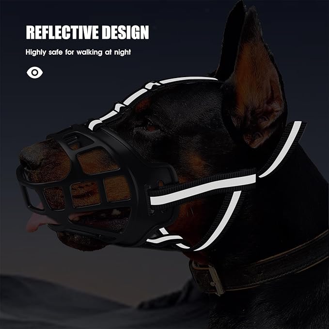 Dog Muzzle, Breathable Basket Muzzles for Small Medium Large Sized Dogs, Adjustable Humane Cage Mouth Cover for Grooming Biting Chewing, Allows Panting and Drinking (Soft Rubber, S)