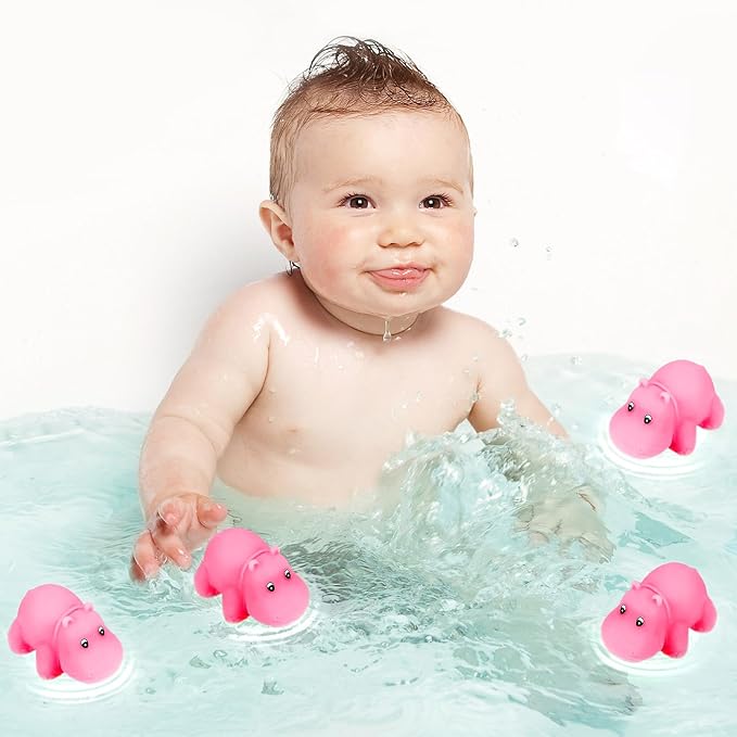 18 Mini Rubber Hippo Toys - PVC Small Animal Models, Pink Hippo Bath Buddy Size 1.1-2.48 inches, Suitable for Children, Party Favors, Bath Toys, and Educational Games.