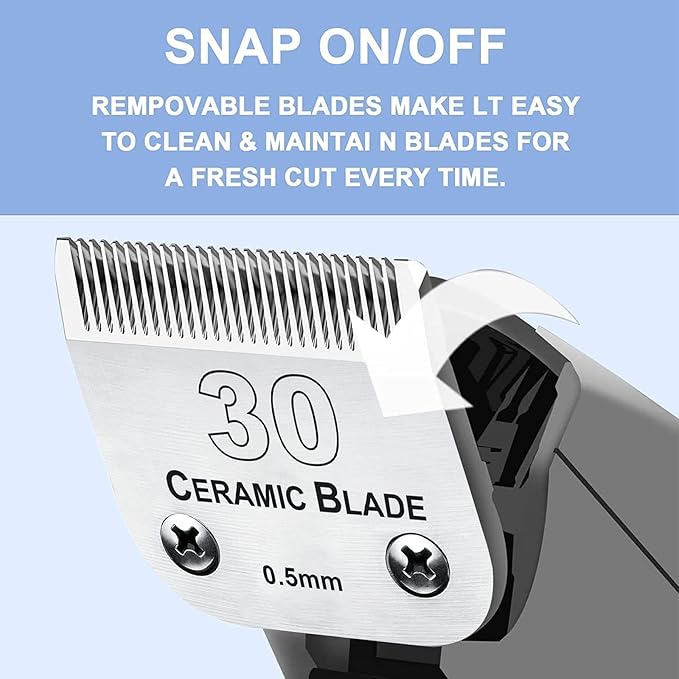 3PCS 30 Blades Dog Grooming Clipper Blades Compatible with Andis Pet Clipper/Oster A5/Wahl KM Series Dog Clipper,Ceramic Blade & Stainless Steel Blade