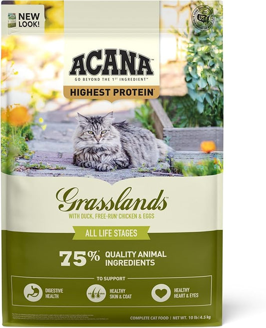 ACANA Grain-free Dry Cat Food Grasslands Chicken Duck Turkey Fish and Quail 10lb Bag