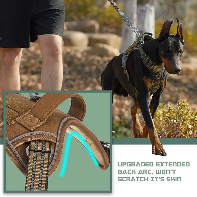 BUMBIN Tactical Dog Harness for Large Dogs No Pull, Famous TIK Tok No Pull, Fit Smart Reflective Pet Walking Harness for Training, Adjustable Dog Vest Harness with Handle Brown L