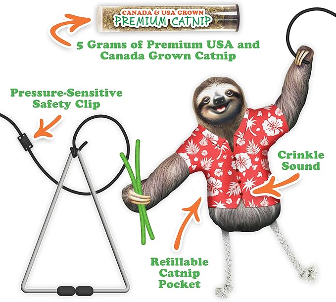 Meowijuana Jump 'n' Jamb Door Hanging Cat Toy | Sloth | Refillable Interactive Catnip Toy | Promotes Play and Cat Health | Includes Potent Catnip Grown in North America