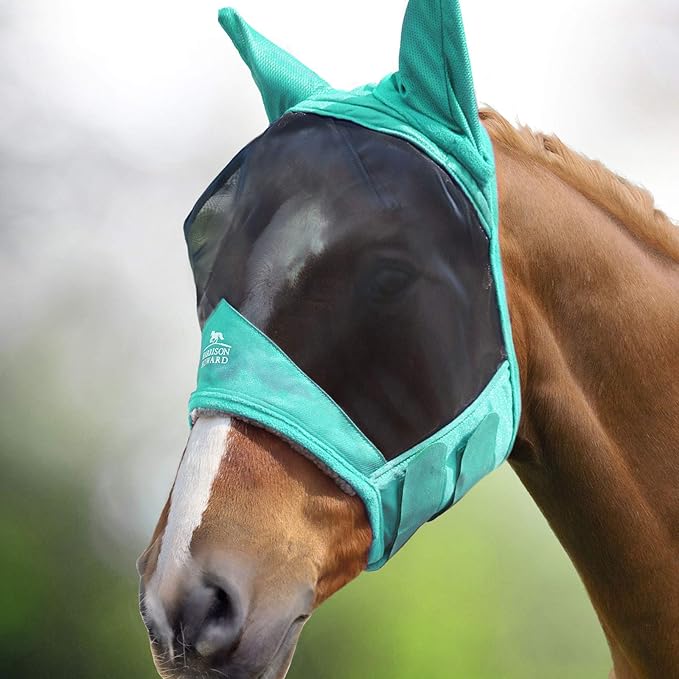 Harrison Howard CareMaster Pro Luminous Horse Fly Mask Large Eye Space Standard with Ears UV Protection for Horse Summer Mint M Cob