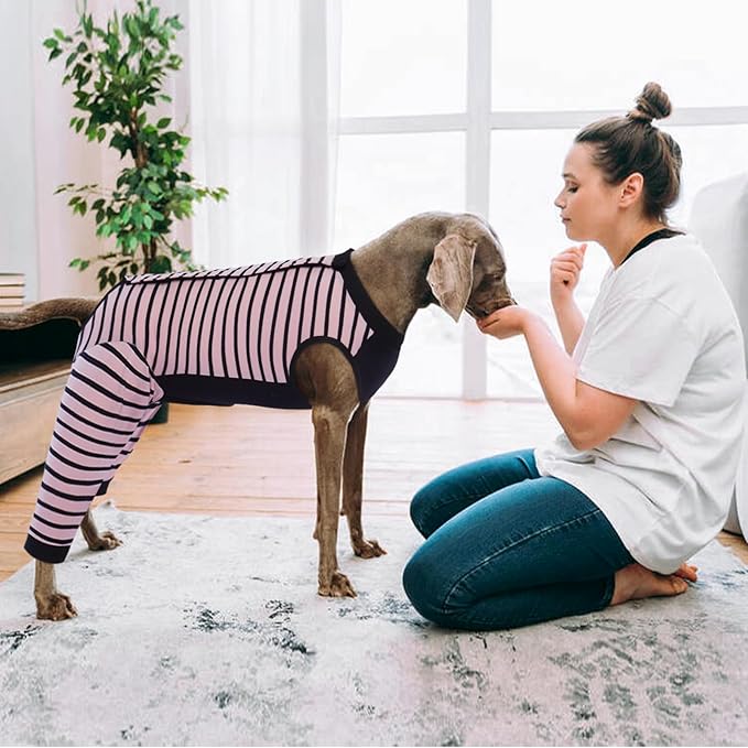 Kuoser Dog Recovery Suit, Anti Licking Dogs Rear Leg Sleeve, Abdominal Dog Surgical Suit with Pants Cover Protect Wounds, Dogs Elbow Protector Soft Pet Surgery Onesie Cone Alternative, Pink 2XL