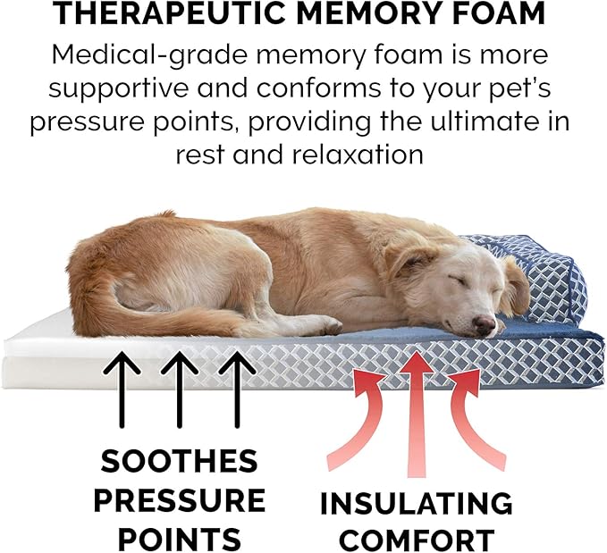 Furhaven Memory Foam Dog Bed for Medium/Small Dogs w/ Removable Bolsters & Washable Cover, For Dogs Up to 35 lbs - Plush & Woven Decor Comfy Couch Sofa - Diamond Blue, Medium