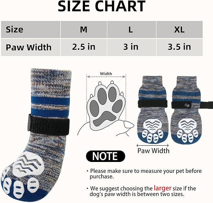 PUPTECK Non-Slip Dog Socks to Prevent Licking Paws, Double Sides Dog Boots & Paw Protectors Booties on Hardwood Floors Hot Pavement with Grippers, for Small Medium Large Senior Dogs, Navy Blue L