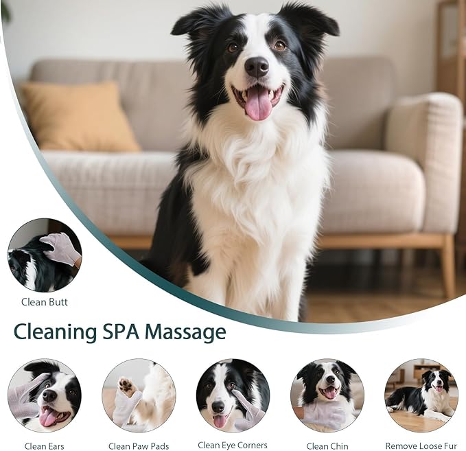 WLP 48 PCS Pet Cleaning and Deodorizing Glove Wipes for Dogs & Cats Hypoallergenic Pet Cleaning and Hydrating Glove Bath Wipes Enriched with Aloe & Jojoba Oil Individually Wrapped