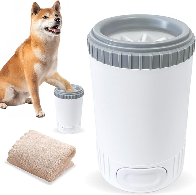 Dog Paw Cleaner with Absorbent Towel, Dog Paw Washer, Muddy Paw Cleaner, Dog Foot Cleaner, Plunger Style Dog Paw Washer, Paw Cleaner for Dogs, Suitable for Small Breed & Medium Breed Dogs