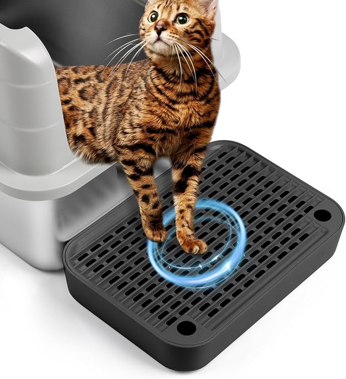 Cat Litter Box Ramp Mat with Filter Function, Cat Step Pedal Stool for Self-Cleaning Litter Box, Easy to Clean, Ideal for Kitten & Elderly Cats (Black)