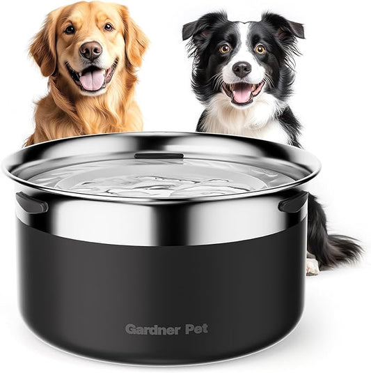 Gardner Pet Dog Bowls 1 Gallon (3.85L) Stainless Steel No Spill Dog Water Bowl, Slow Water Feeder Metal Bowls, Spill Proof Water Dispenser for Large Dogs, Promotes Healthy Hydration(Black)