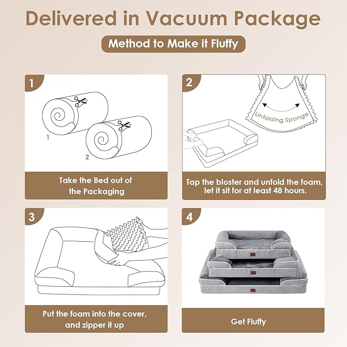 EHEYCIGA Orthopedic XL Dog Beds, Waterproof Memory Foam Dog Bed for Extra Large Dogs, Non-Slip Bottom and Egg-Crate Foam Big Pet Couch Bed with Washable Removable Cover, Grey