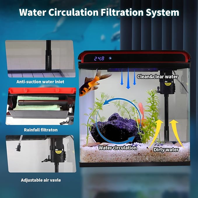 20 Gallon Fish Tank, Large Betta Tank with Glass Aquarium Starter Kits Self Cleaning with 3 Types of LED Lights and Filter Water Pump, Ultra Quiet Decoration Kids Room Gift Decor