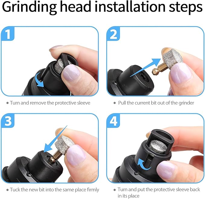 Electric Dog Nail Grinder - USB Rechargeable Electric Nail Trimmer with 3 Diamond Grinding Heads for Small to Large Dogs & Cats