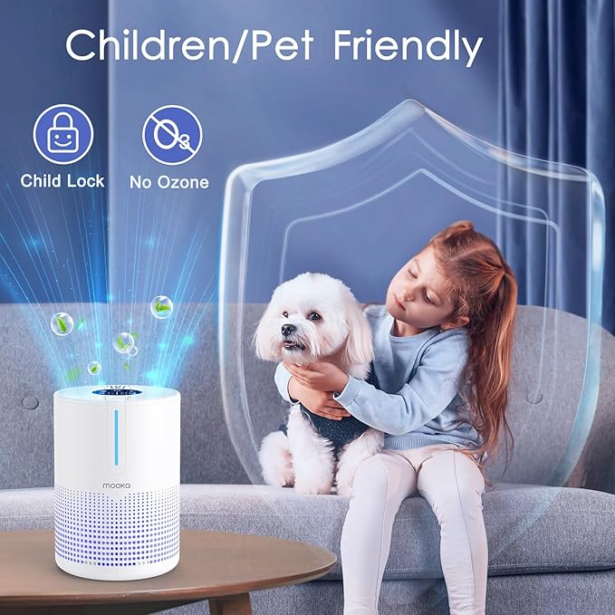 Air Purifiers for Bedroom Home 430 Sq.Ft, MOOKA H13 HEPA Filter Small Portable Air Purifier with USB Cable Fragrance Sponge for Smokers Pollen Pets Dust Odors, Desktop Air Cleaner for Car RV, M01