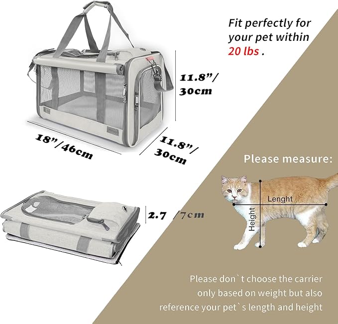 Pet Carrier for Large Cat Soft-Sided Animal Traveling Bag for Medium Cat up to 20lbs / Washable Small Dog Puppy 10 lbs Crate Case with Privacy Curtains for Home Outdoor Travel Beige White