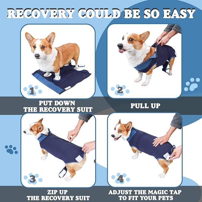 Breathable Dog Surgery Recovery Suit for Male/Female, Professional Dog Recovery Onesie with Zipper After Spay Abdominal Wounds, Anti Licking Cone E-Collar Alternative for Small Medium Large Dog