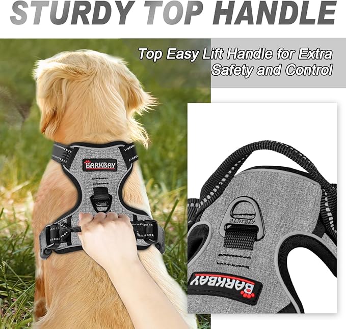 BARKBAY No Pull Dog Harness Front Clip Heavy Duty Reflective Easy Control Handle for Large Dog Walking(Dark Grey,M)