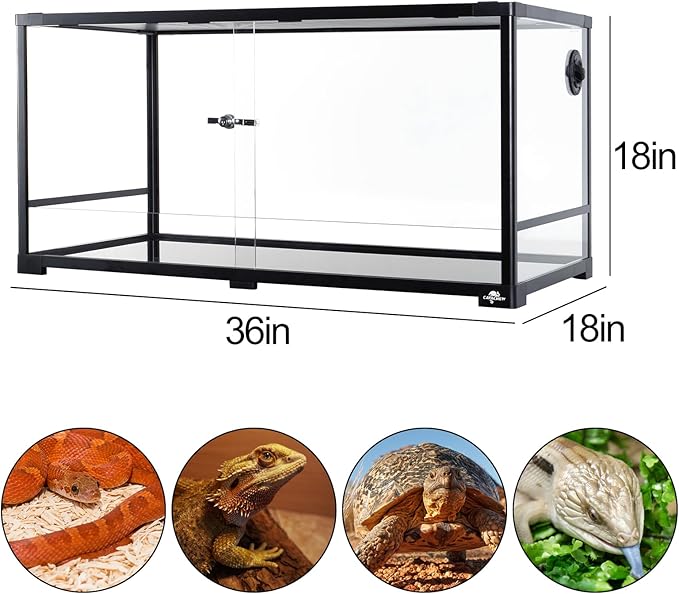 50 Gallon Reptile Tank, Glass Reptiles Terrarium 36" x 18" x 18", Sliding Door, Top Ventilation, Cable Pass, Humidify Hole, Glass Reptile Cage Habitat for Bearded Dragon, Lizard, Snake, Gecko