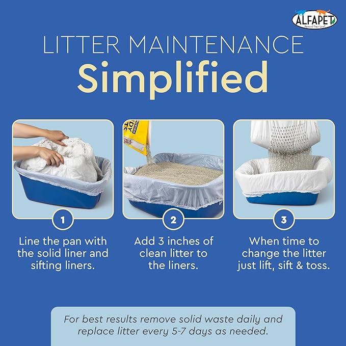 Alfapet Sifting Cat Litter Box Liners - Jumbo 15 Count, Pack of 5 - Tear-Resistant Cat Litter Bags, Waterproof Kitty Litter Liners, Fits Litterbox Pan Sizes X-Large, X-Giant, 37" x 18" 30 lb Capacity