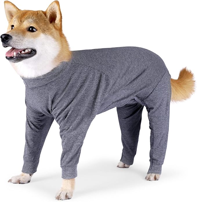 Dog Recovery Suit, Abdominal Wound After Surgery Wear, Prevent Licking Wounds, E-Collar & Cone Alternatives, Long Sleeve Postoperative Shirts Dog Bodysuit Prevent Shedding(Medium, Grey)
