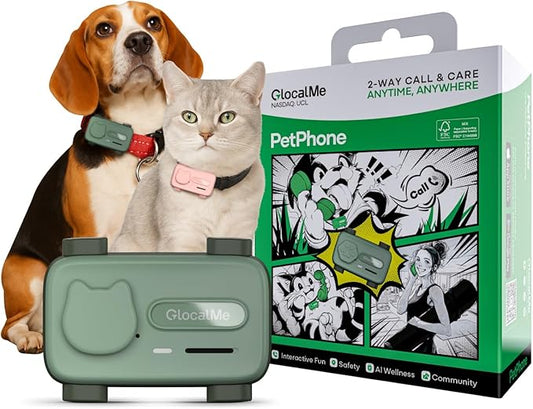 GlocalMe PetPhone for Dog and Cat, Support Play Music and Two-Way Call, Pet Community and AI Health Alerts, Real Time Tracking and Virtual Fence, Unlimited Range Pet GPS Tracker (Green)