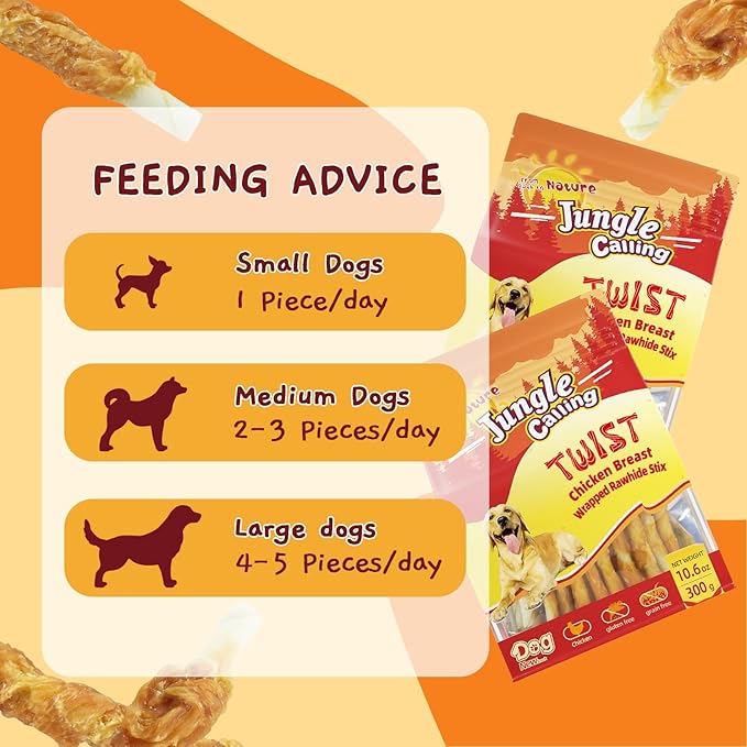Jungle Calling Dog Treats, Chicken Wrapped Rawhide Sticks for Dogs, Grain-Free Natural Small Dogs Training Treats, Edible Pet Chew Snacks,10.6 oz