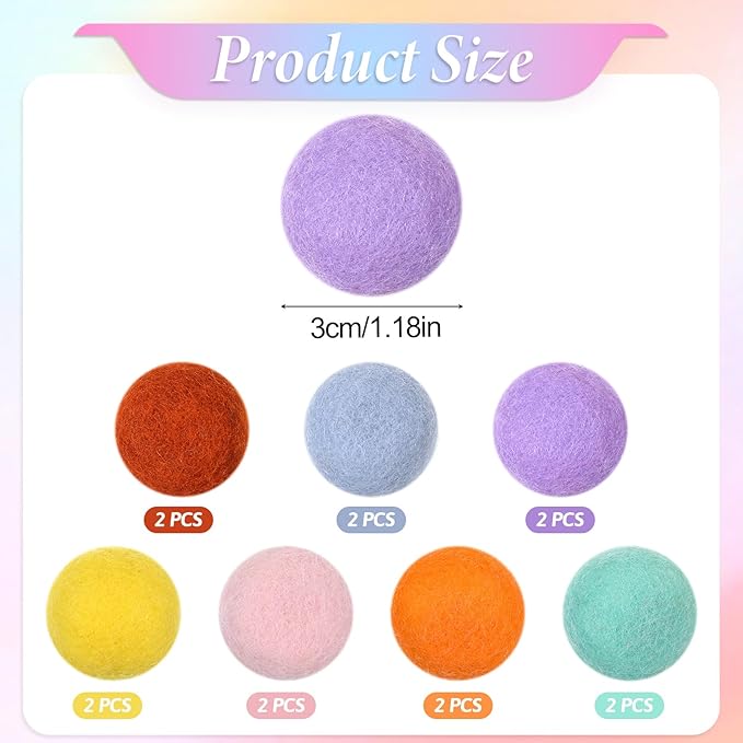 14 PCS Wool Cat Ball Toys, Quiet Play Felt Cat Ball Toys Kitty Kicker Exercise Toy, Fun Colorful Kitty Kitten Toy for Interactive Kitten Balls for Indoor 1.2in