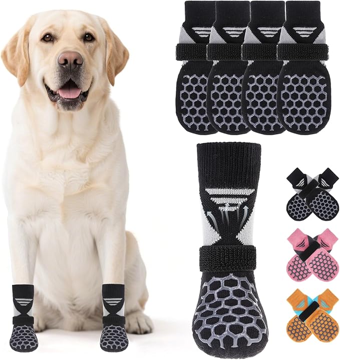 KOOLTAIL Dog Socks for Hot Pavement, Summer Breathable Dog Socks to Prevent Licking Paws, Non Slip Pet Boots & Paw Protectors for Hardwood Floor,Grippy Shoes for Small Medium Large Senior Dogs,Black M
