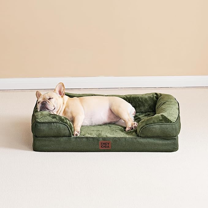 EHEYCIGA Orthopedic Dog Beds for Extra Large Dogs, Waterproof Memory Foam XL Pet Bed with Sides, Non-Slip Bottom and Egg-Crate Foam Big Dog Couch Bed with Washable Removable Cover, Dark Green
