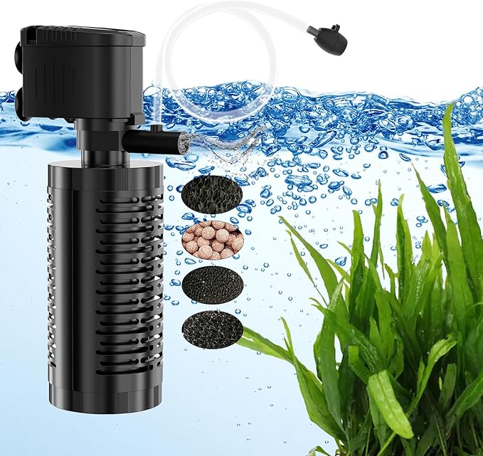 AquaMiracle True 4-Stage Fish Tank Filter, In-tank Submersible Aquarium Filter Internal Fish Filter with Aeration, for 10-40 Gallon Aquariums