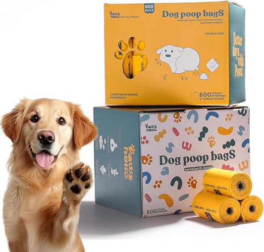 Dog Poop Bags Rolls Biodegradable 100% Leak Proof Thickened Dog Waste Bags - 600 Count 40 Rolls - Cornstarch Based Doggie Poop Bag for Small and Big Dogs(Unscented)