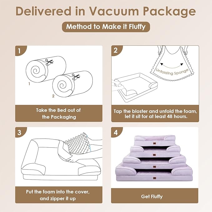 EHEYCIGA Orthopedic XL Dog Beds, Waterproof Memory Foam Dog Bed for Extra Large Dogs, Non-Slip Bottom and Egg-Crate Foam Big Pet Couch Bed with Washable Removable Cover,Lilac