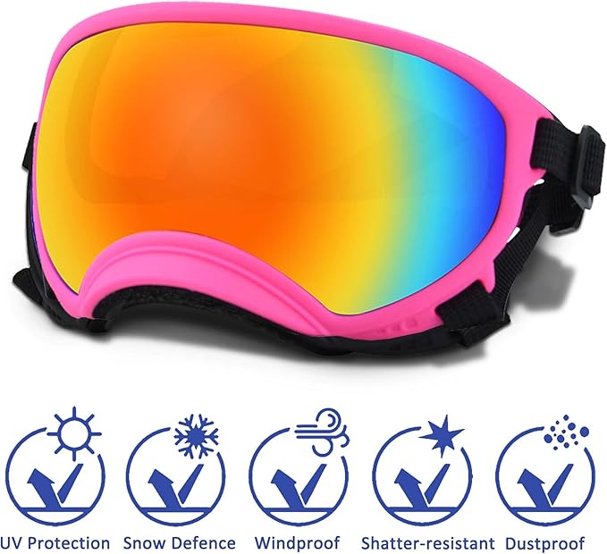 Winproof Large Dog Sunglasses with Adjustable Strap, UV Protection, Soft Goggles for Medium-Large Dogs