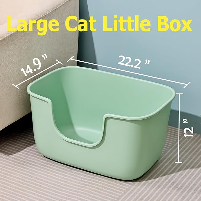 SpaceTime Extra Large Litter Box with High Sides,XL Low Entry Multi Cat Litter Pan for Kittens,Jumbo Litter Boxes for Big Cats,Anti-Splashing Cat Boxes for Indoor Cats,Open Top,Easy to Clean (Black)