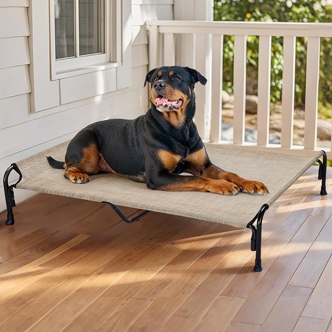 Veehoo XXL Outdoor Elevated Dog Bed, Raised Dog Cot for Extra Large Dogs, Cooling Washable Waterproof Pet Hammock Beds with Slope Headrest, Breathable Mesh and Sturdy Frame, XX-Large, CWC2204