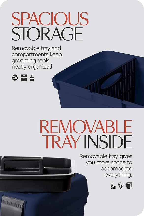 HORZE Smart Grooming Box for Horses, Dogs, Cats with Removable Tray | Non-Slip, Crack Resistant | 16" x 12" x 12" - Dark Blue - One Size