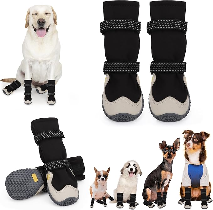 Dog Shoes for Large Small Medium Dogs, Dog Snow Boots Winter, Dog Booties and Paw Protectors to Prevent Licking, Anti-Slip Dog Shoes with Reflective for Hot Pavement,Hardwood Floors, Hiking (Size 8)