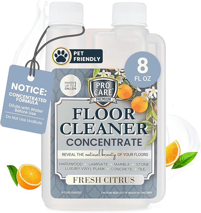 ProCare Citrus Floor Cleaner Concentrate (Made in USA) | Vinyl, Wood, Tile, Stone & Laminate Floor Cleaner For Mopping, Household Supplies, Cleaning Solution Concentrate For Kitchen & Bathroom - 8oz