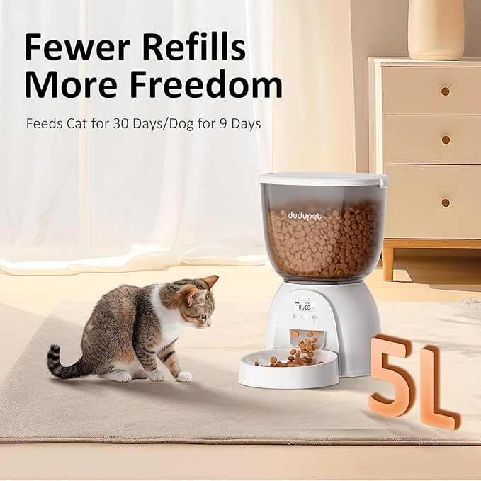 5L/21 Cup Automatic Cat Feeder, Timed Cat Dry Food Dispenser, Automatic Pet Feeders Dual Power Supply, 6 Meal Programmable 1-20 Portion Cats Feeder, Auto Dog Feeders,Pet Food Dispenser for Cats, Puppy