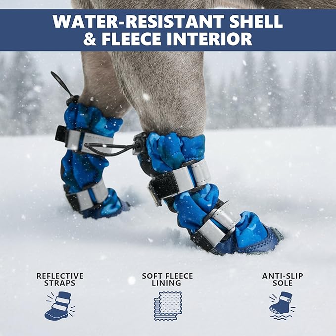 Spark Paws Dog Shoes, Waterproof Dog Boots for Medium to Large Dogs, Non Slip, Breathable Dog Booties and Paw Protectors - 4PCS Doggie Hiking Boots with Reflective Straps, Blue Camo, Size 3