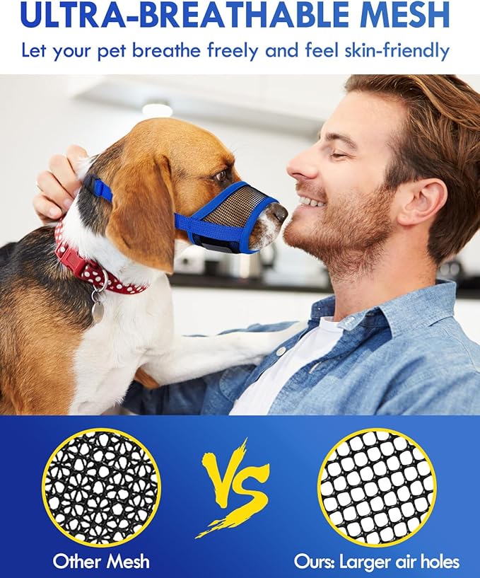 Dog Muzzle, Soft Air Mesh Muzzle for Small Medium Large Dogs Anti Biting Barking Chewing, Breathable Drinkable Adjustable Loop Pets Muzzle for German Shepherd Husky Labrador Retriever (Blue,L)