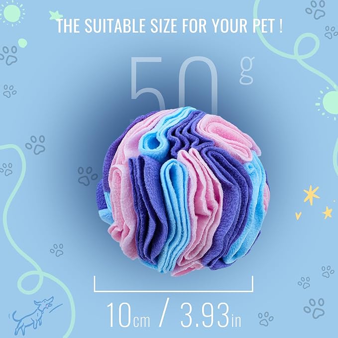 Pet Snuffle Ball, Puzzle Sniffing Interactive Dog Ball for Blind Dogs Training Stress Relief Dog Enrichment Toys Treat Machine Washable (Macarons Color, 10cm)