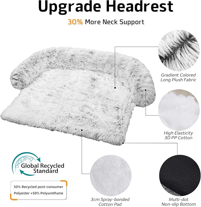 GGIB Calming Dog Bed Fluffy Plush Dog Mat for Furniture Protector with Removable Washable Cover for Large Medium Small Dogs and Cats (Extra Extra Large, Light Grey)