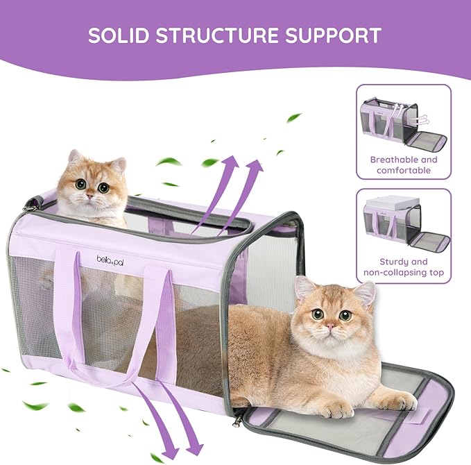 BELLA & PAL Cat Carrier Travel Bag, Airline Approved Lightweight Cat Carrier, Soft Sided Pet Carrier for Puppy Dogs Up to 18lbs, Collapsible Kitten Bag with Removable Waterproof Mat, Ventilated Mesh