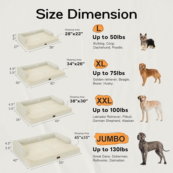 Large Dog Bed Orthopedic Washable: Extra XL XLarge Big Dog Bed with Washable Bolster & Memory Foam Couch Sofa - Waterproof with Removable Cover - Beige